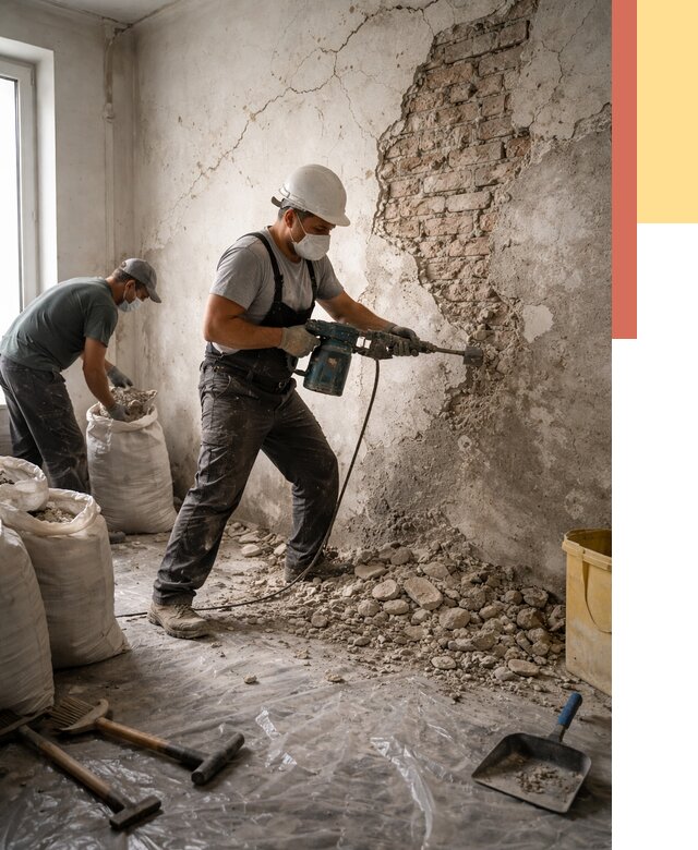 Демонтаж штукатурки со стен в Великом Устюге от 7329 руб/м² — быстро и недорого | ОТДЕЛОЧНИК-Влс