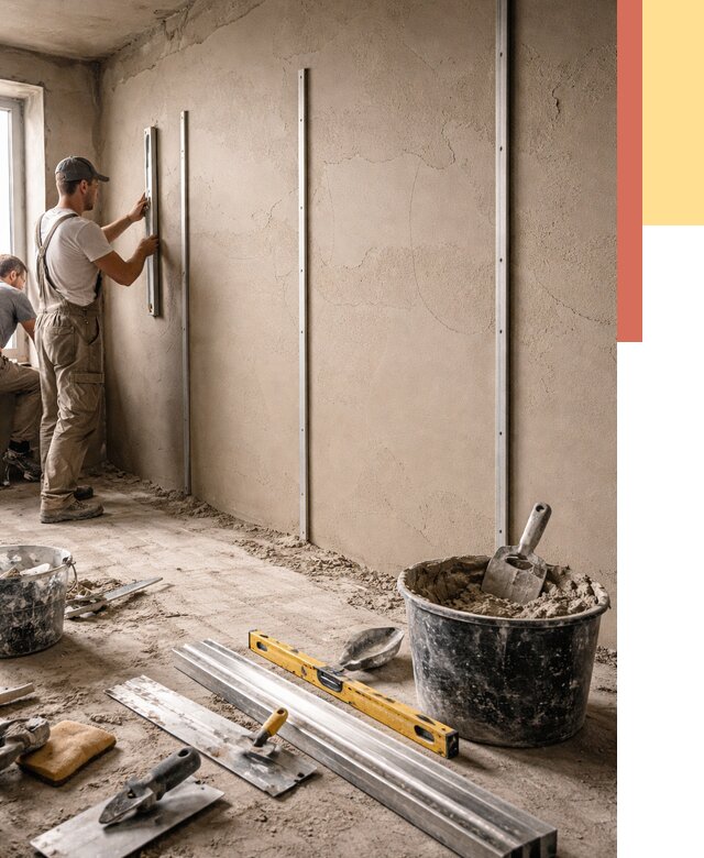 Штукатурка стен по маякам в Великом Устюге от 5598 руб./м² — выравнивание под ключ | ОТДЕЛОЧНИК-Влс