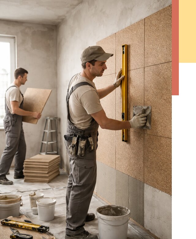 Монтаж пробковых панелей на стены в Великом Устюге от 3563 руб. — ОТДЕЛОЧНИК-Влс