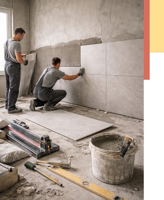 Облицовка стен керамогранитом в Великом Устюге от 4275 руб./м² — услуги под ключ | ОТДЕЛОЧНИК-Влс