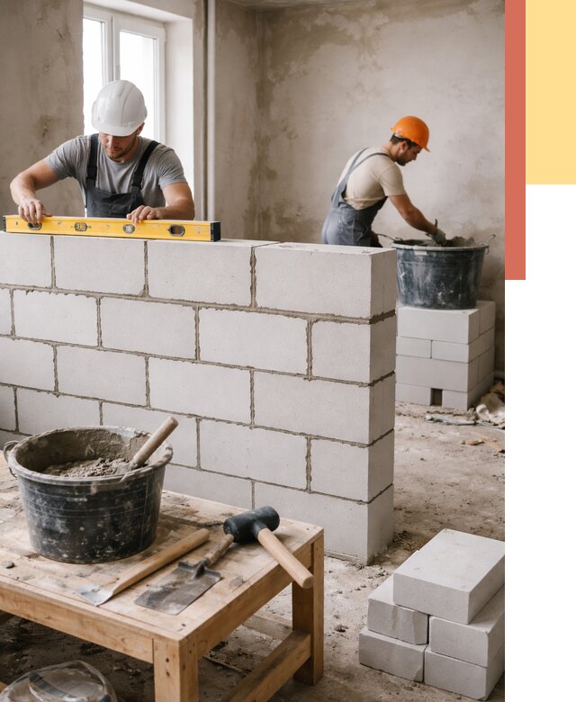 Кладка перегородок из газобетона в Великом Устюге от 3257 руб. под ключ | ОТДЕЛОЧНИК-Влс