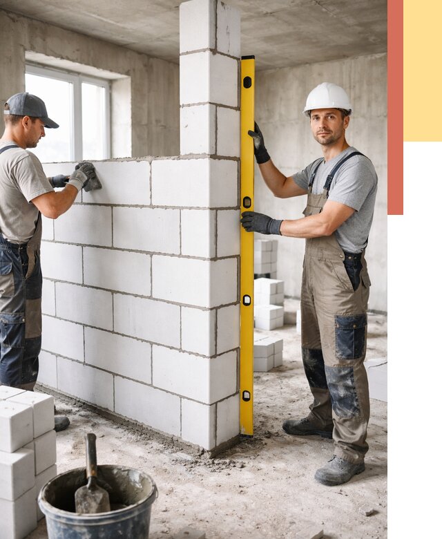 Кладка перегородок из пеноблока в Великом Устюге от 1832 руб. под ключ | ОТДЕЛОЧНИК-Влс