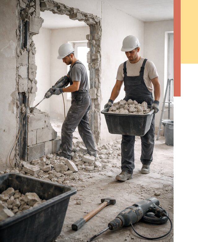 Демонтаж блоковых перегородок в Великом Устюге от 3817 руб. — быстро и недорого | ОТДЕЛОЧНИК-Влс