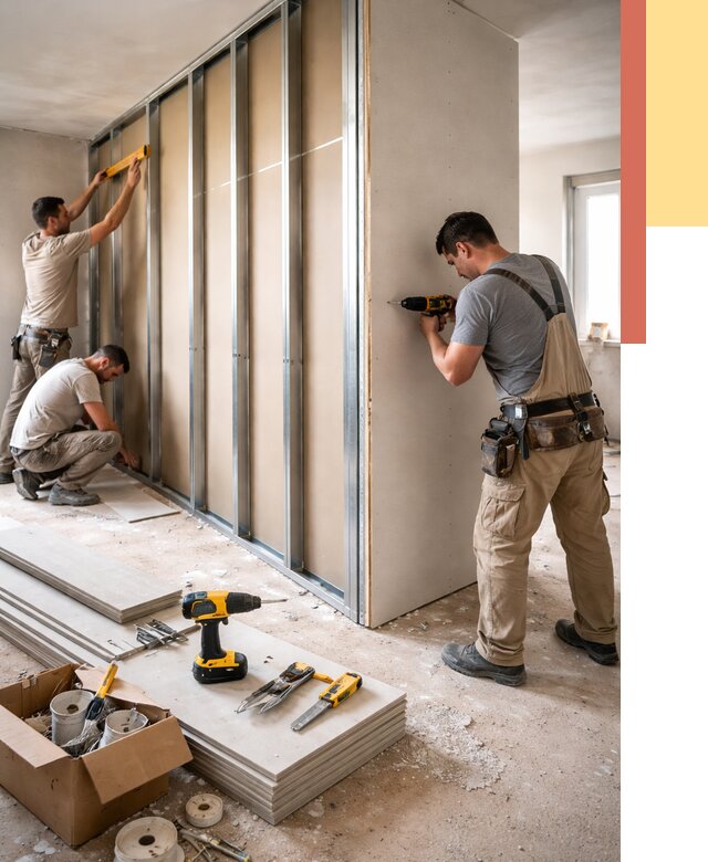 Монтаж однослойной перегородки из гипсокартона в Великом Устюге от 662 руб. | ОТДЕЛОЧНИК-Влс