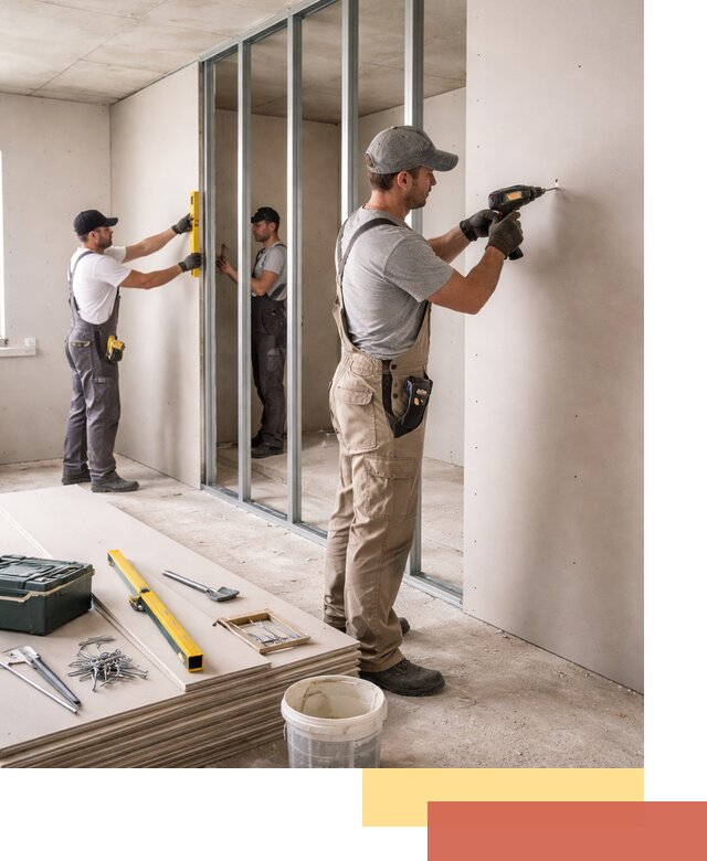 Однослойная перегородка из гипсокартона в Великом Устюге под ключ, монтаж и отделка