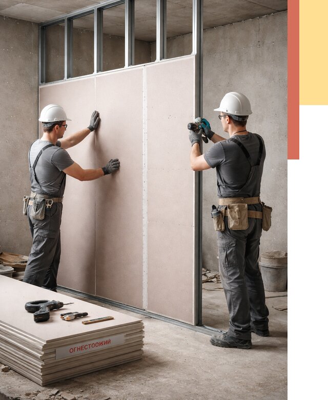 Перегородка из огнестойкого гипсокартона в Великом Устюге от 1883 руб. под ключ | ОТДЕЛОЧНИК-Влс