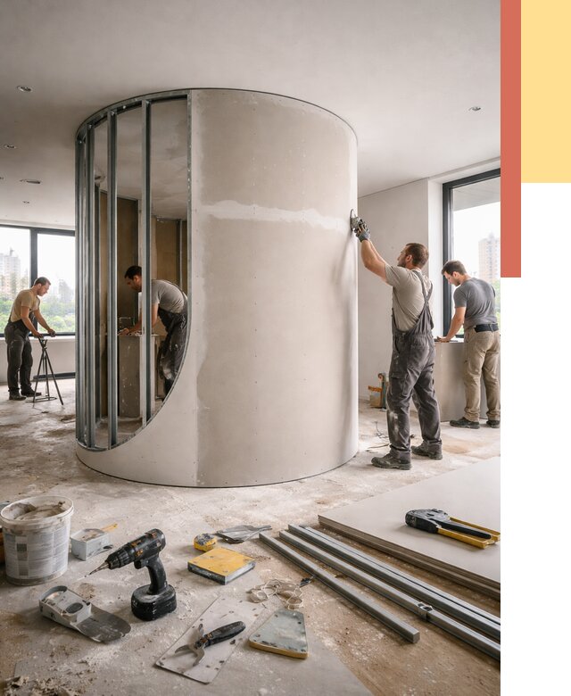 Радиусная перегородка из гипсокартона в Великом Устюге от 2952 руб. под ключ | ОТДЕЛОЧНИК-Влс