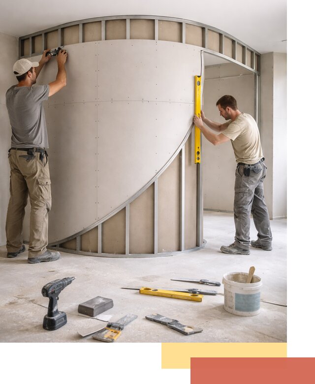 Радиусная перегородка из гипсокартона в Великом Устюге под ключ