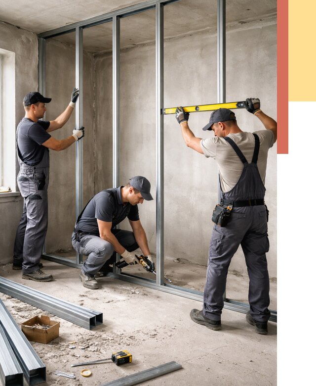 Монтаж каркаса перегородки из профиля в Великом Устюге от 763 руб. | ОТДЕЛОЧНИК-Влс