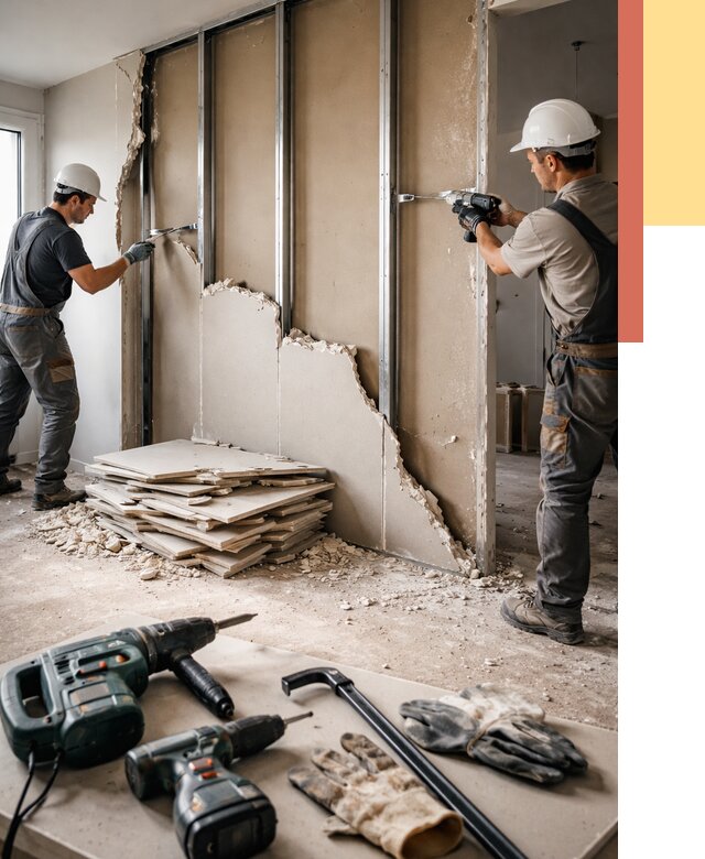 Демонтаж перегородки из гипсокартона в Великом Устюге от 1221 руб. быстро и недорого | ОТДЕЛОЧНИК-Влс