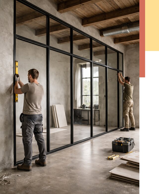 Стеклянные перегородки лофт в Великом Устюге от 10688 руб. под ключ | ОТДЕЛОЧНИК-Влс