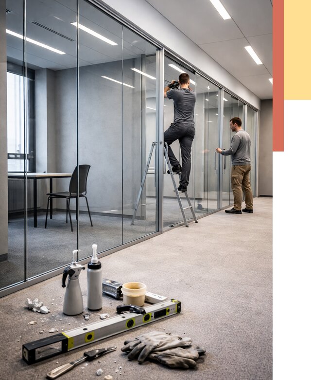 Стеклянные офисные перегородки в Великом Устюге от 8652 руб. — монтаж и установка | ОТДЕЛОЧНИК-Влс