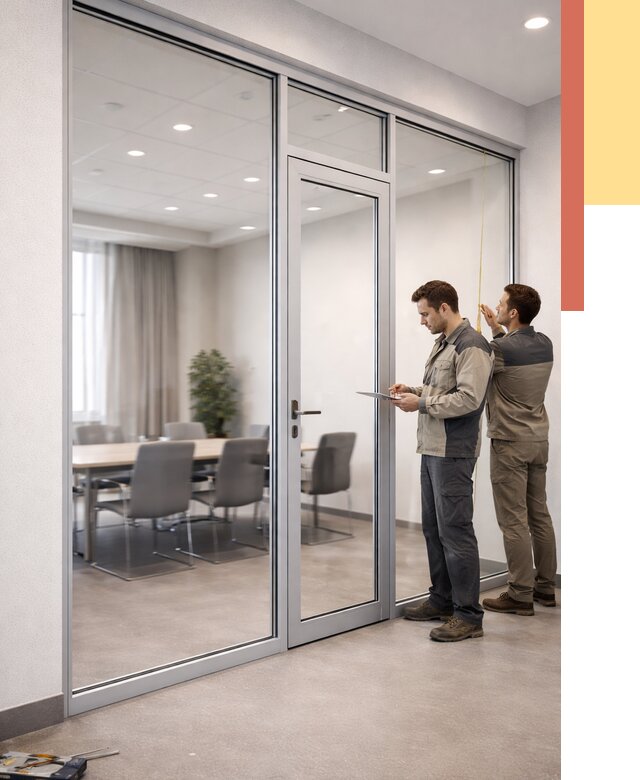 Установка и монтаж алюминиевых перегородок со стеклом в Великом Устюге от 8347 руб. | ОТДЕЛОЧНИК-Влс