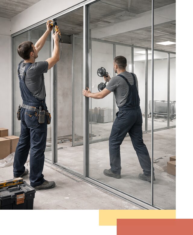 Алюминиевые перегородки со стеклом в Великом Устюге — изготовление и монтаж