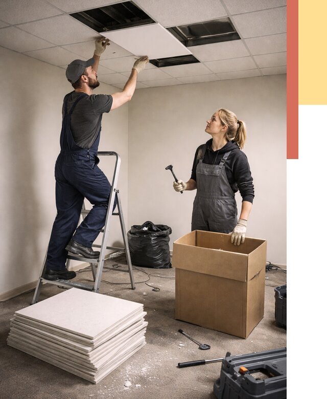 Демонтаж потолочной плитки в Великом Устюге от 4581 руб. быстро и недорого | ОТДЕЛОЧНИК-Влс