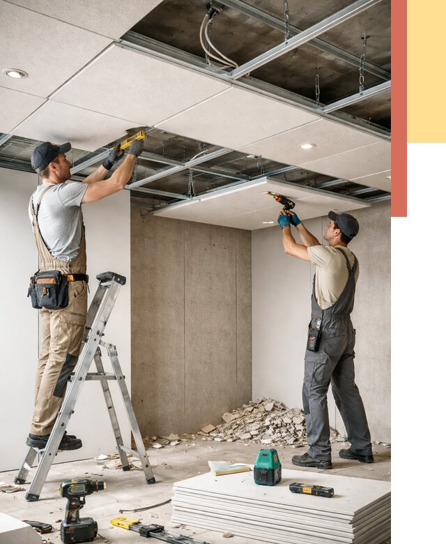 Монтаж акустического потолка в Великом Устюге от 6616 руб/м2 — быстро и недорого | ОТДЕЛОЧНИК-Влс