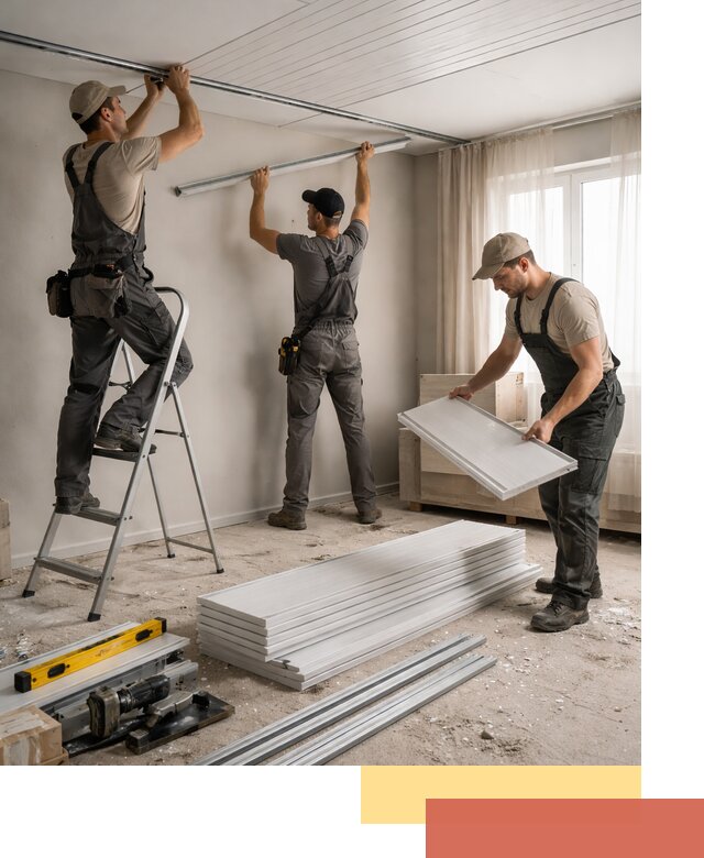 Монтаж потолка из ПВХ панелей в Великом Устюге оперативно и качественно