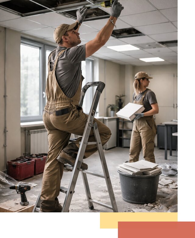 Ремонт потолка Армстронг и замена плит в Великом Устюге