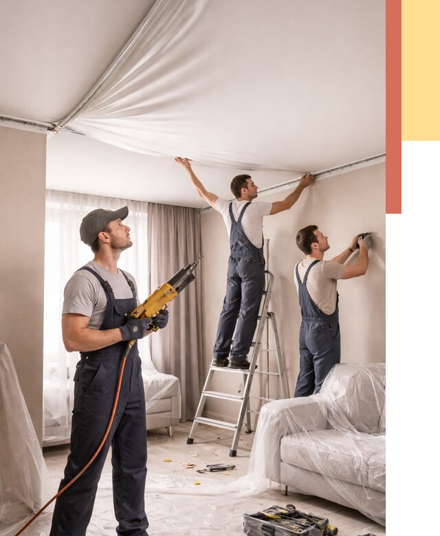 Установка натяжного потолка в Великом Устюге от 4581 руб. | Быстро и недорого — ОТДЕЛОЧНИК-Влс