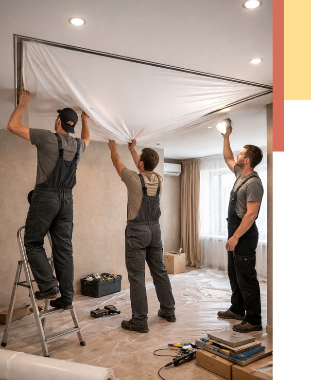 Монтаж ПВХ натяжного потолка в Великом Устюге от 3563 руб. под ключ | ОТДЕЛОЧНИК-Влс