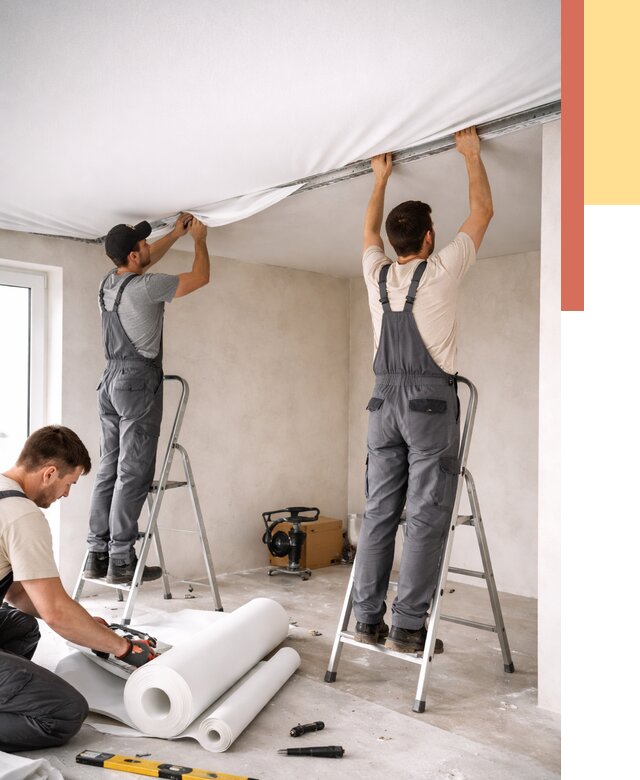 Монтаж тканевого натяжного потолка в Великом Устюге от 3563 руб. под ключ | ОТДЕЛОЧНИК-Влс