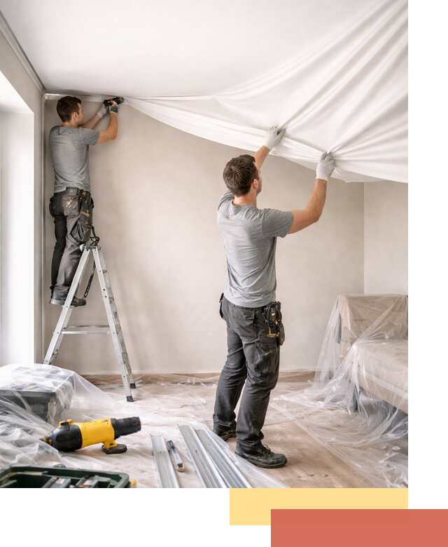 Монтаж тканевого натяжного потолка в Великом Устюге недорого и быстро