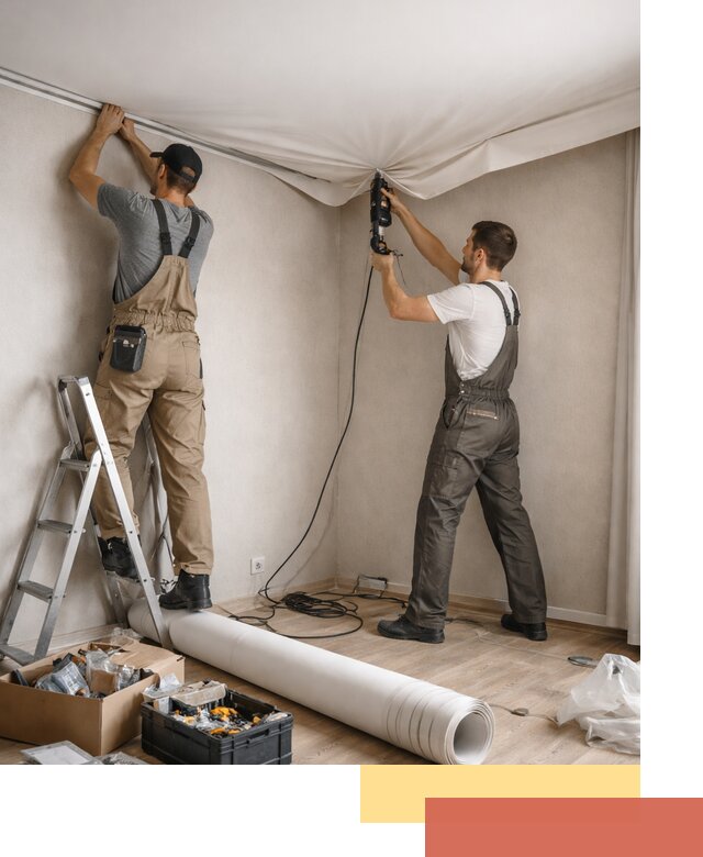 Монтаж цветного натяжного потолка в Великом Устюге за один день