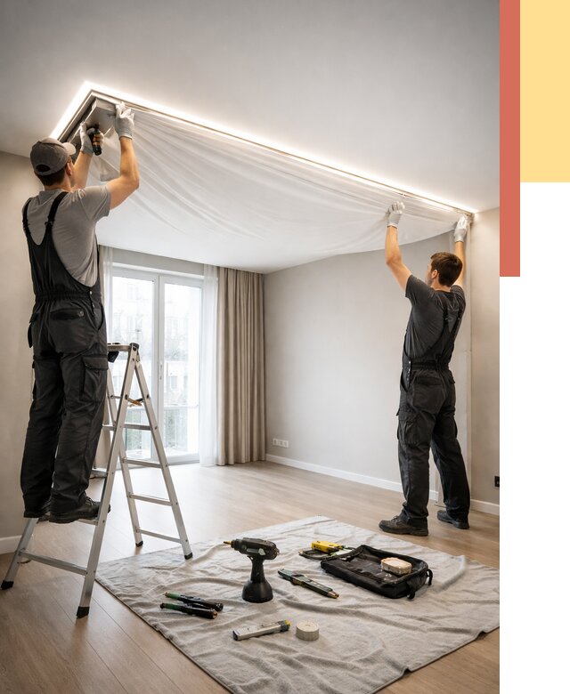 Монтаж парящего натяжного потолка в Великом Устюге от 4581 руб. быстро и недорого | ОТДЕЛОЧНИК-Влс