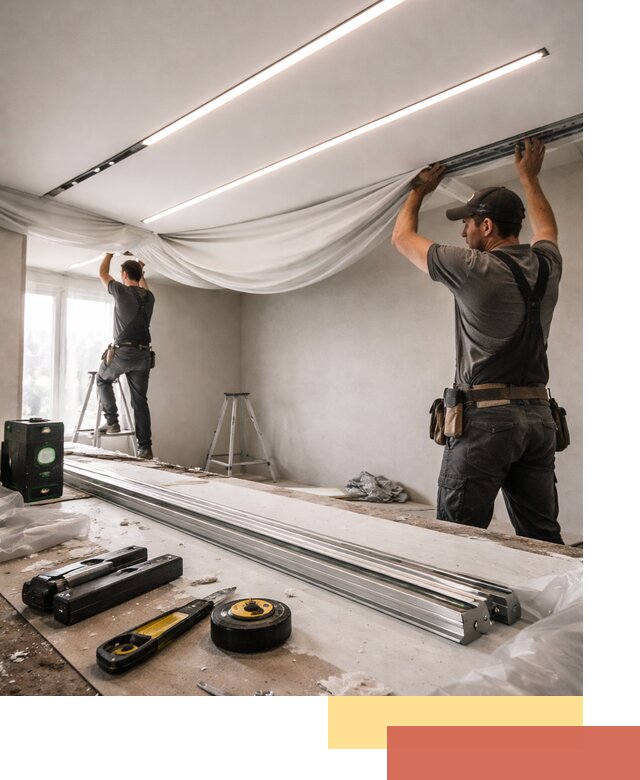 Монтаж натяжных потолков со световыми линиями в Великом Устюге