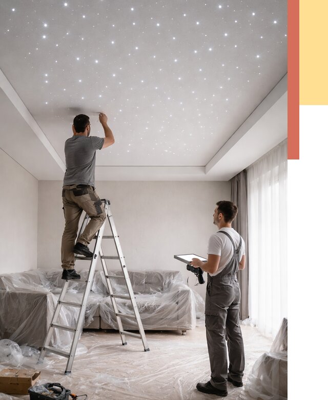 Монтаж натяжного потолка «звездное небо» в Великом Устюге от 6616 руб. | ОТДЕЛОЧНИК-Влс