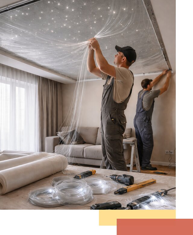 Монтаж натяжного потолка «Звездное небо» в Великом Устюге