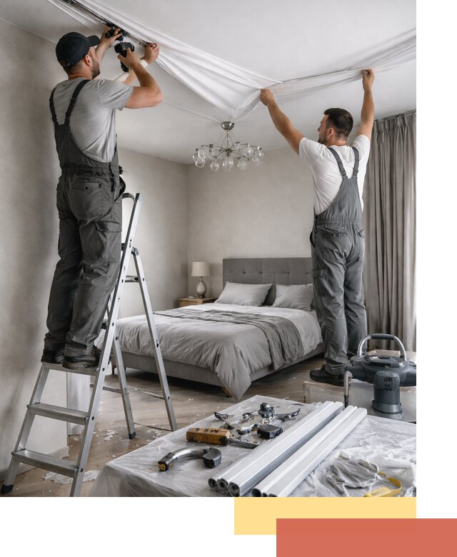 Монтаж натяжного потолка в спальне в Великом Устюге