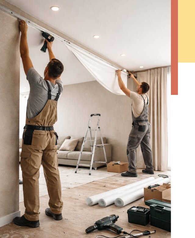 Монтаж натяжного потолка в гостиной в Великом Устюге от 560 руб. | ОТДЕЛОЧНИК-Влс