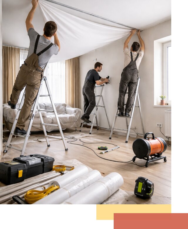 Монтаж натяжного потолка в гостиной в Великом Устюге