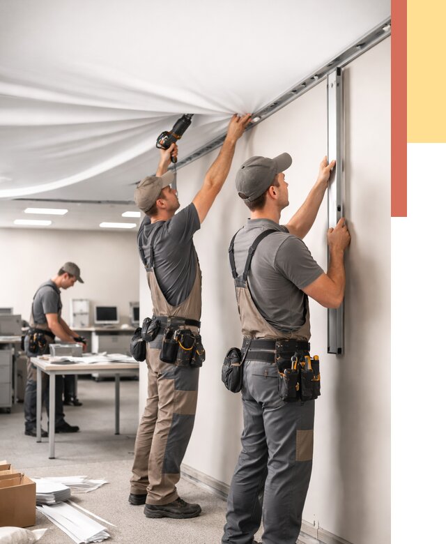 Монтаж натяжного потолка в офисе в Великом Устюге от 458 руб/м² — быстро и недорого | ОТДЕЛОЧНИК-Влс