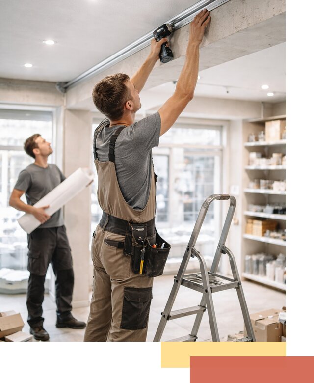 Монтаж натяжных потолков в магазине в Великом Устюге