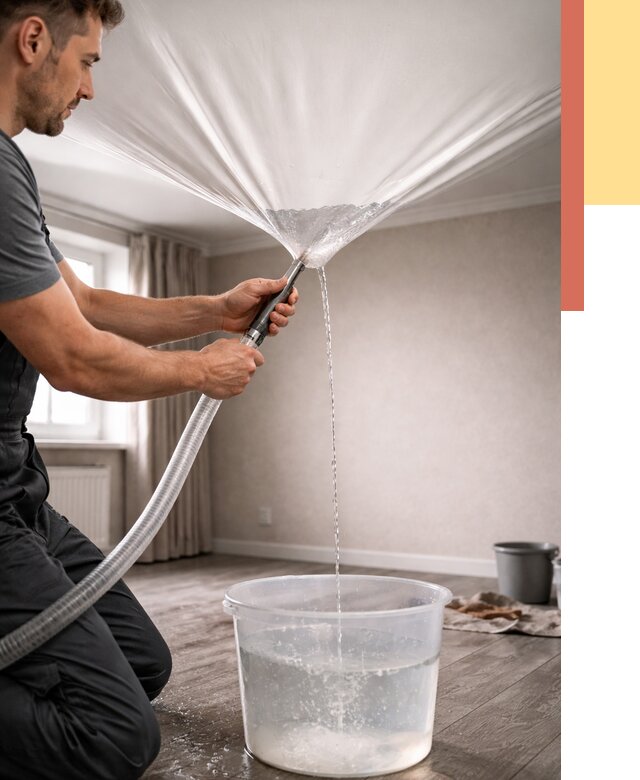 Слив воды с натяжного потолка в Великом Устюге от 2545 руб. быстро и недорого | ОТДЕЛОЧНИК-Влс