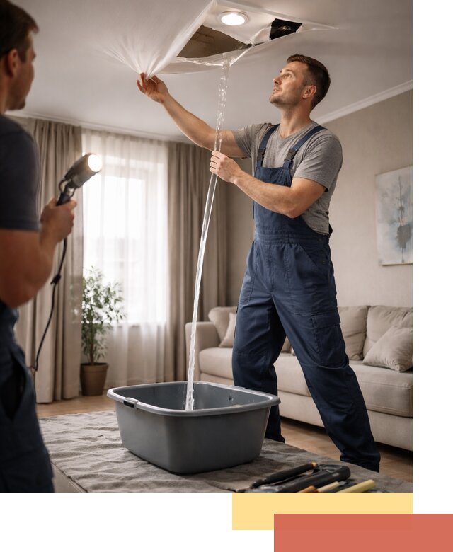 Слив воды с натяжного потолка в Великом Устюге быстро и аккуратно