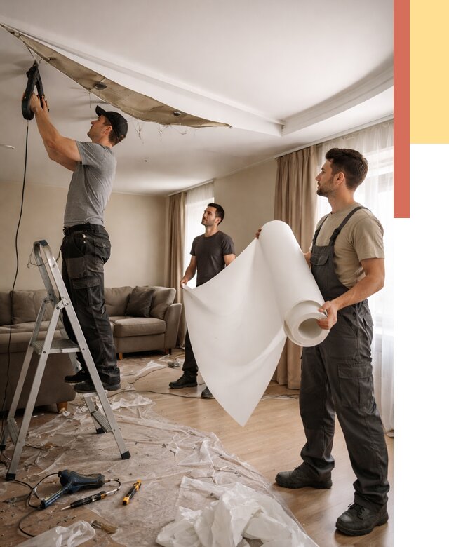 Замена полотна натяжного потолка в Великом Устюге от 9670 руб. быстро и недорого | ОТДЕЛОЧНИК-Влс