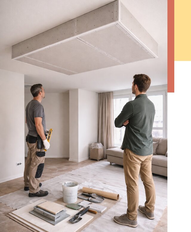 Короб на потолке из гипсокартона в Великом Устюге от 2239 руб. — монтаж и услуги под ключ | ОТДЕЛОЧНИК-Влс