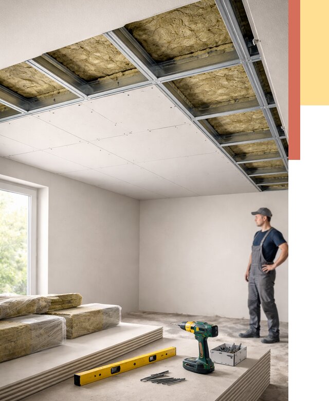 Звукоизоляция потолка ГКЛ в Великом Устюге от 967 руб. — монтаж под ключ | ОТДЕЛОЧНИК-Влс