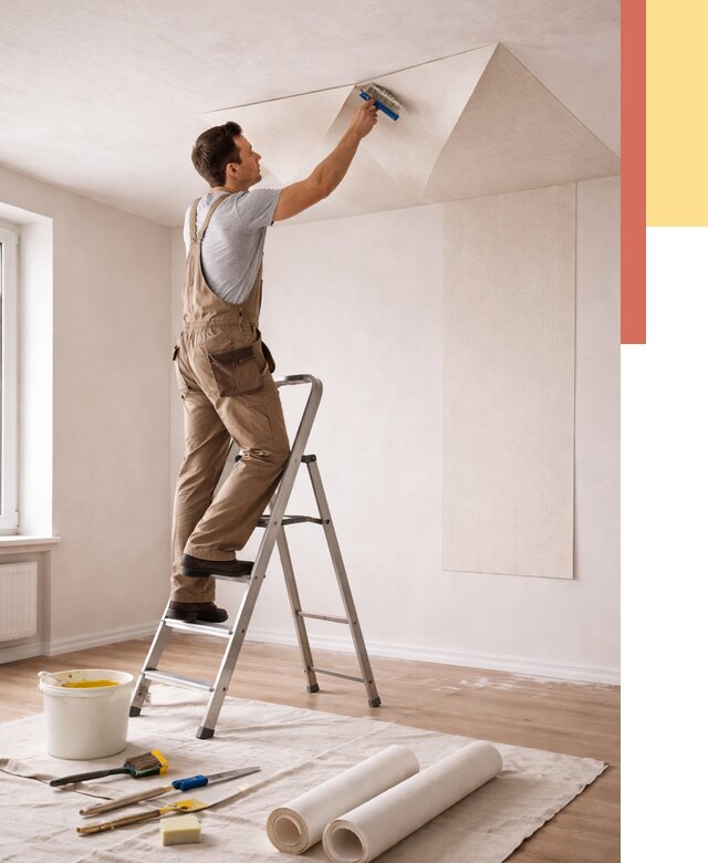 Поклейка обоев на потолок в Великом Устюге от 4581 руб. быстро и недорого | ОТДЕЛОЧНИК-Влс